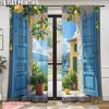 2pcs   spring summer Curtains Mediterranean View Lemon Open Sheer Curtains Versatile Polyester Fabric Decorations For Home Use
