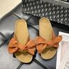 Hausschuhe Damen Sommer Wildleder Schleife Zehenfrei Mode Damen Sandalen Weibliche Freizeit-Hausschuhe Pantoletten Dicke Sohlen Zehensandalen WSH4447