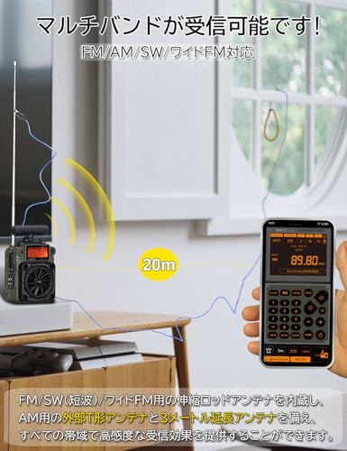 ZHIWHIS Bluetooth Speaker, BCL Radio, FM/AM/SW with T-shaped Antenna, SOS Alarm, App Control, Deep Bass, MicroSD Card Compatible, 10 Hours of Continuo