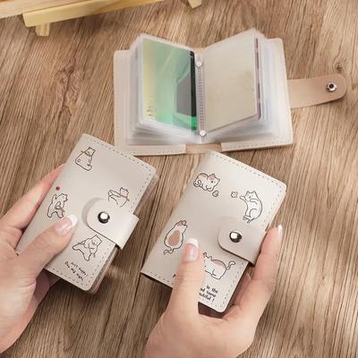 Cute Cat Print Card Holder Kitten Large Capacity Mini Wallet Multi-Card Holder Small Card Case Campus Card Work ID Storage Bag