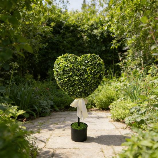 Yapay Yeşil Bitkiler Kalp Şeklinde Saksıda Beyaz Kurdele Fiyonklu Dekor Bakım Gerektirmez Sevgililer Günü Ev Dekorasyonu İçin Sahte Mini Kalp Şeklinde Ağaçlar