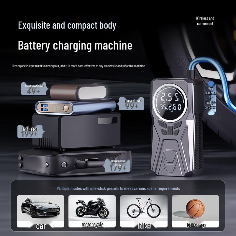 Car Wireless Inflator & Jump Starter Power Bank with Emergency Air Pump.