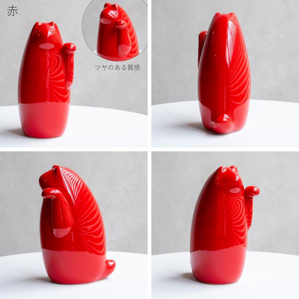 SETOMANEKI Maneki Neko (Lucky Cat) - Seto Ware, Good Luck Charm Figurine, Simple Decor (Red, Medium)