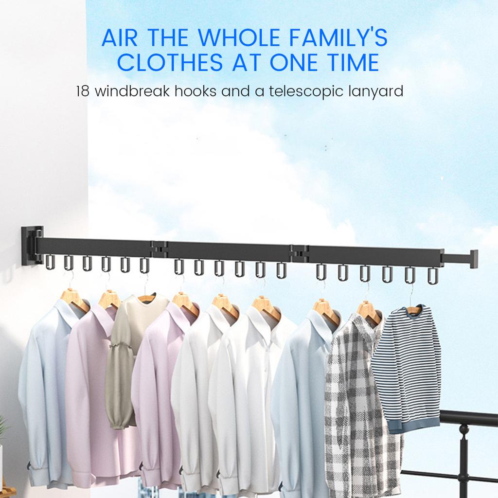 Wall-Mounted Foldable Aluminum Alloy Clothes Drying Rack Home Laundry Clothesline Hanger for Balcony Bedroom Kitchen Living Room
