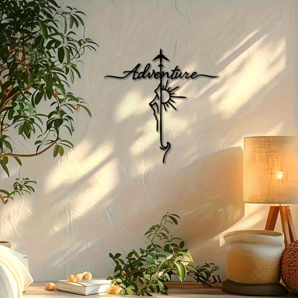 Vintage Metal Wall Art Sculpture Airplane Mountain Adventure Minimalist Iron Home Decor