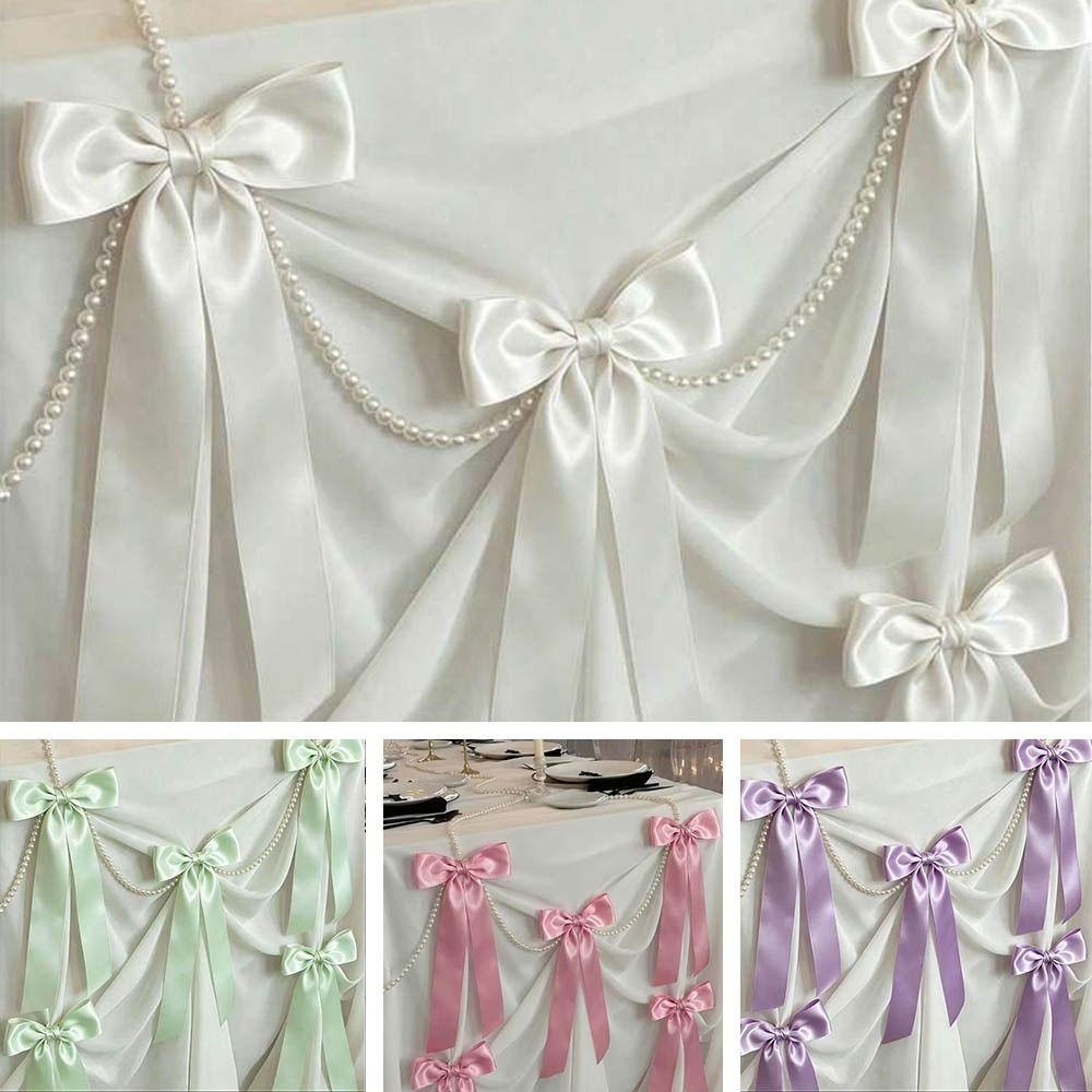 Faux Pearl Bowknot Banner Hanging Pendant Reusable Bow Beaded Garland Birthday Decor