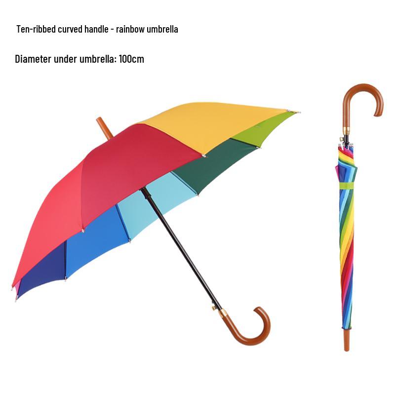 16-Rib Windproof Rainbow Umbrella - Long Handle, Sun & Rain Protection, Perfect for Business & Logo Advertising
