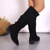 Fashion 2024 Trendy Versatile Women's Boots Suede Thick Heel Pointed Autumn and Winter New Black Pleated High Leg Women's Long Boots