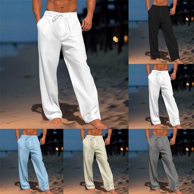 Men's Casual Pants Trousers Cotton Linen Loose Straight Casual Pants Men's Beaches Vacation