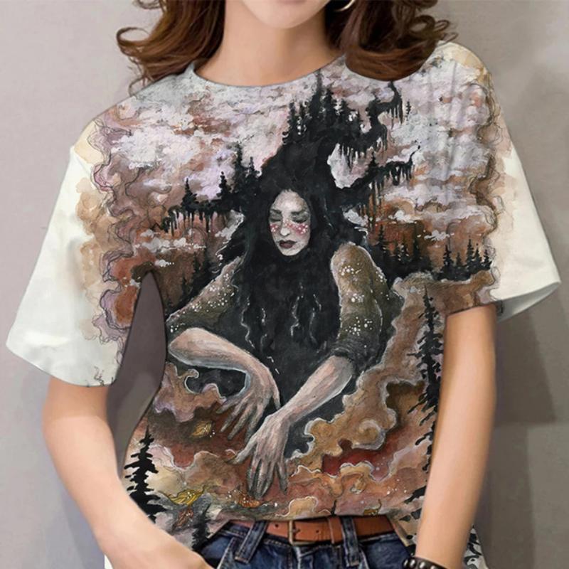 Women's T Shirt Witches Print Funny Tshirt Summer Women Fashion Casual Personality T Shirts Oversized O Neck Tops