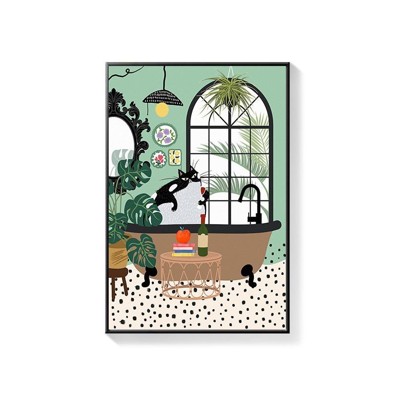 Bathroom Decorative Painting Cat American Retro Toilet Bathroom Canvas Painting Wall Art Poster for Modern Bathroom Home Decor