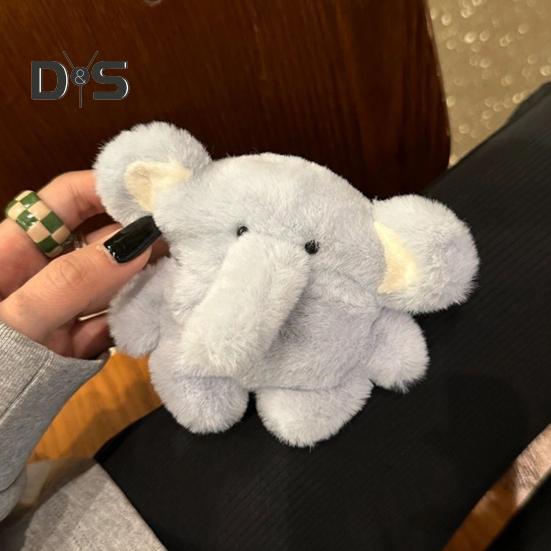 Plüsch-Kopfhörerhülle mit blauem Elefantenmotiv für Airpods, 3D-Cartoon-Fell, Tier-Kopfhörerabdeckung für Frauen und Mädchen