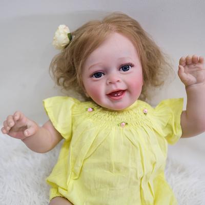 Reborn Baby Doll Yannik Cute Smiling Happy Girl Toy 24'' 60cm Soft Cloth Body Simulation Dolls Lifelike 3D Painted Skin Newborn Doll for Kids Gift