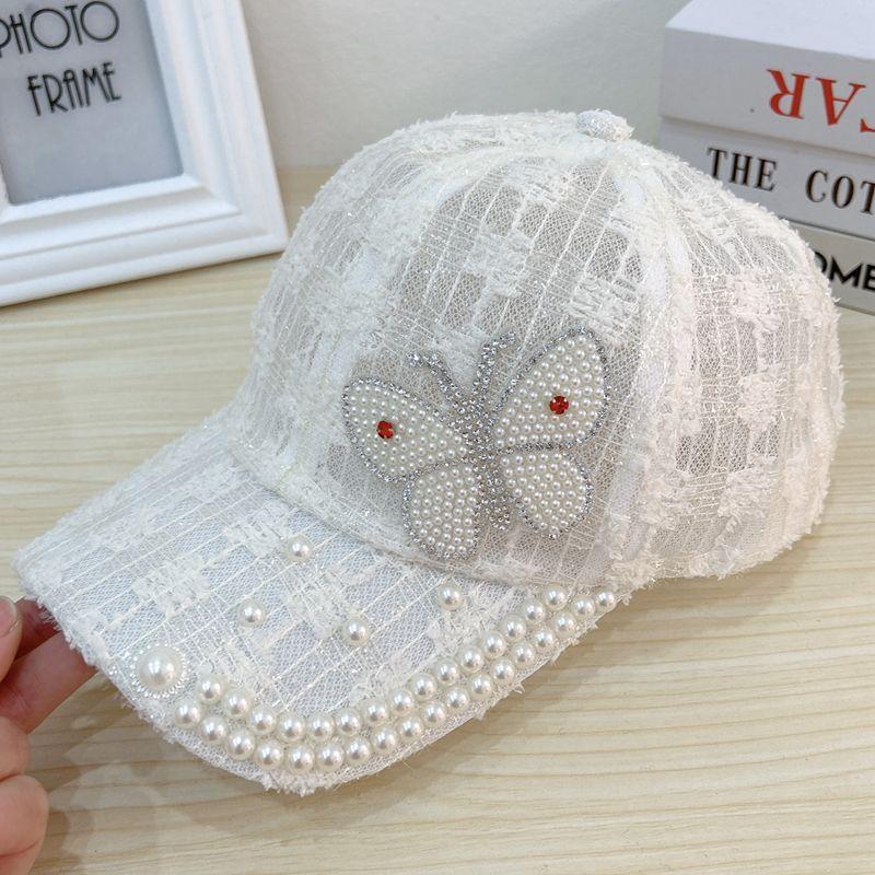 

Весенне-летняя бейсболка с жемчугом и стразами в виде бабочки, женская дышащая сетчатая кепка adjustable