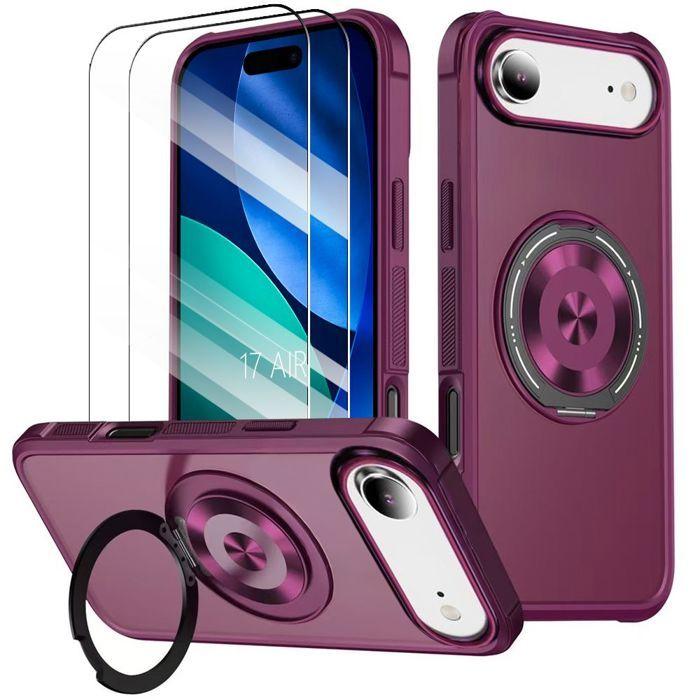 Coque de Protection - BOOLING - pour iPhone Air - Hybride avec Support Magnétique - Rouge - 2 Verres Trempés