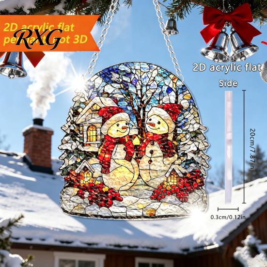 Atmosphere Decoration for Windows Colorful Acrylic Suncatcher, Stained Glass Style Christmas Hanging Ornaments, Santa Claus Decorations Snowman