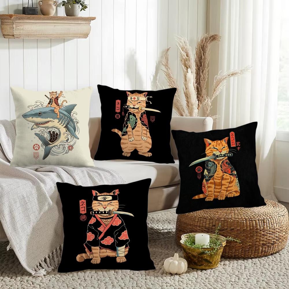 Japanese Style Cat Cushion Cover Silky Short Plush Invisible Zipper Dustproof Sofa Pillow Case for Home Decor