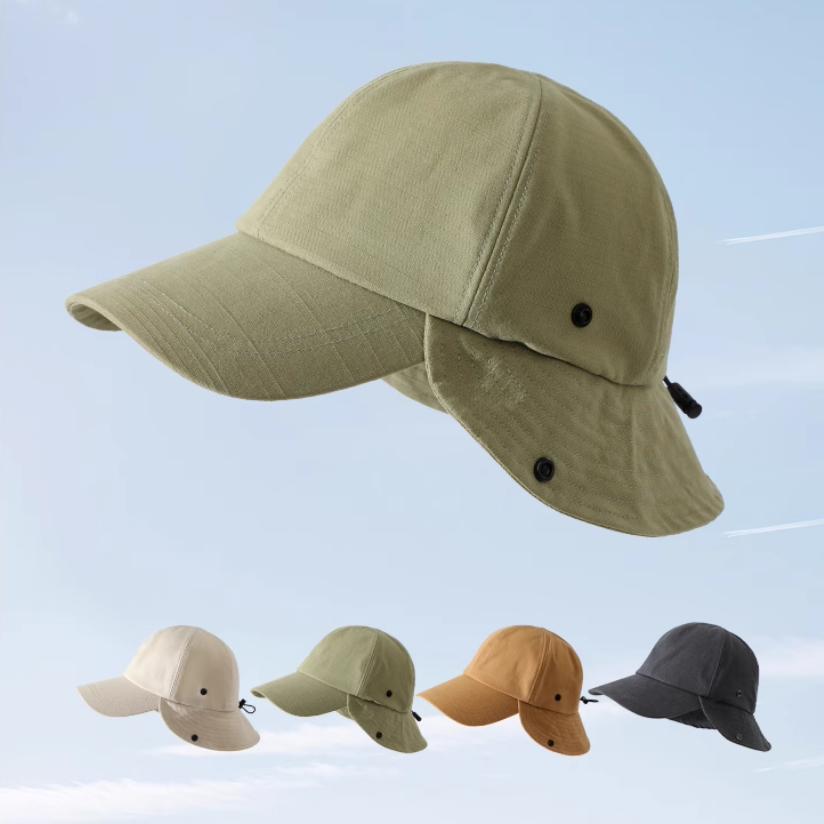 Design Sense Neck Protection Sun Baseball Cap Men Women Summer Sunscreen Bucket Hat Lengthened 8cm Brim Cotton Sun Cap