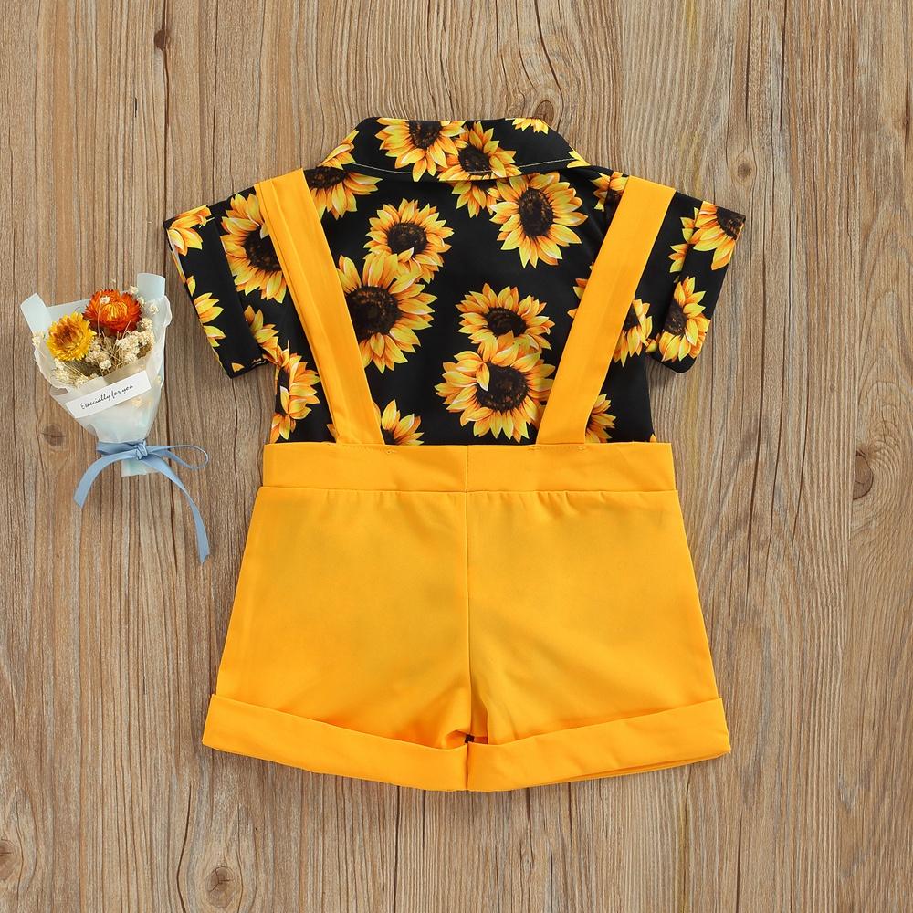 Summer Baby Boy Sunflower Printed Romper and Suspender Shorts 2PCS Outfits Clothes for 0-24 Months