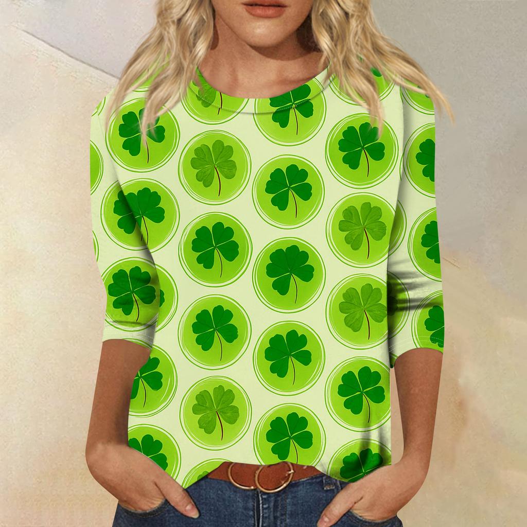 Women's Fashionable Casual Three-quarter Sleeve  Printed Round Neck Top