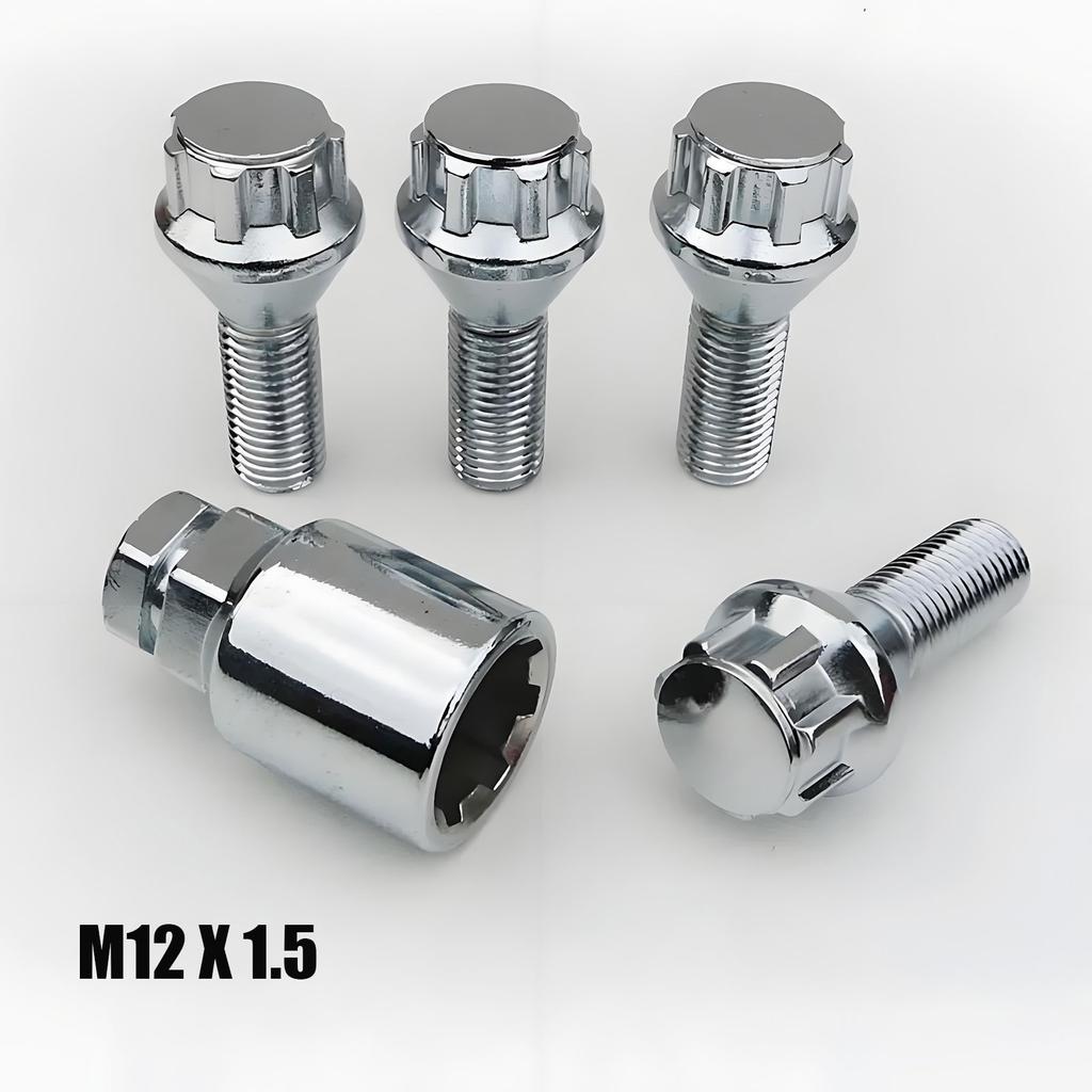 Locking Wheel Bolts M12 x 1.5 Nuts Chrome Alloy Wheel Lug Stud Taper Seat For BMW MINI Vauxhall Corsa Nissan