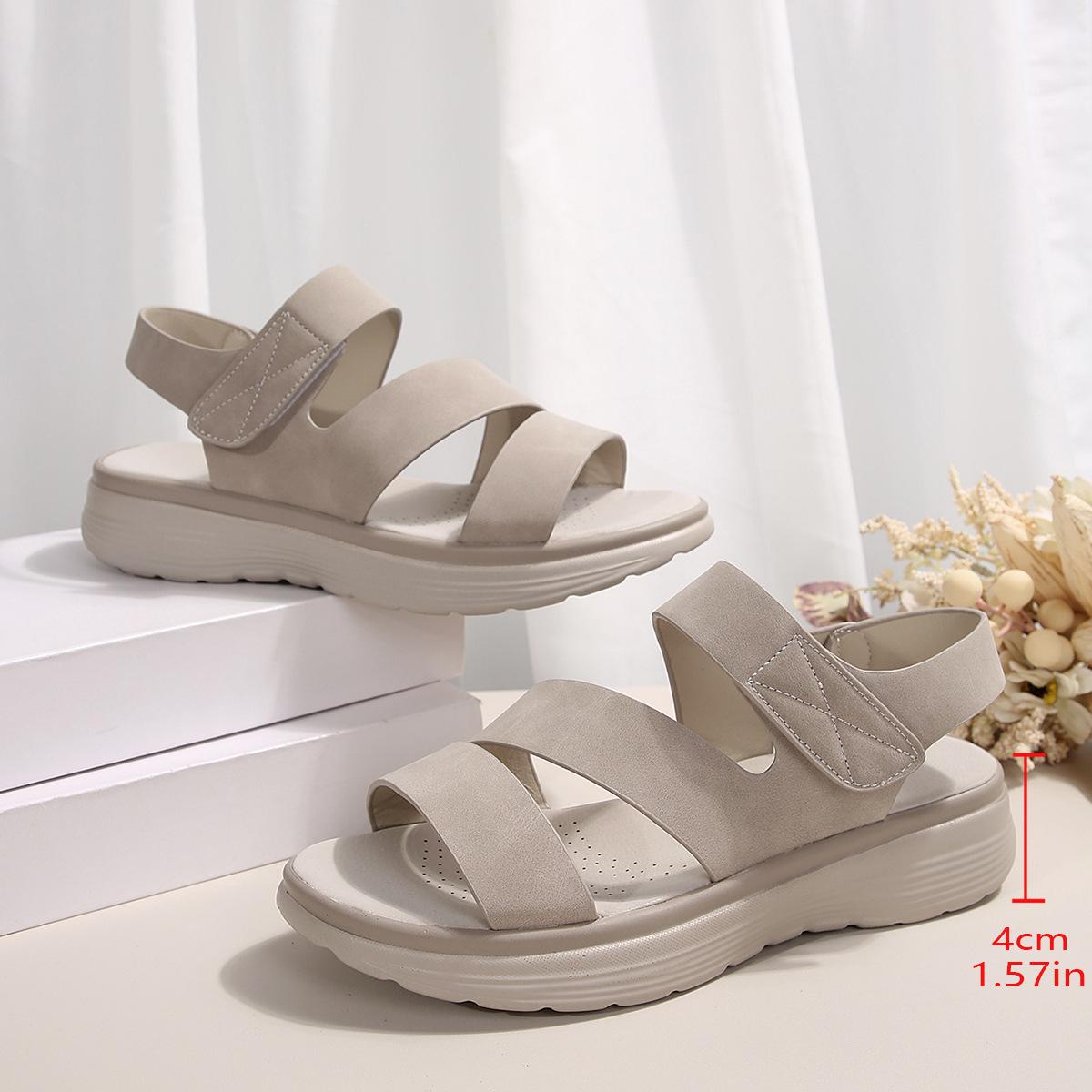 

New women s shoes Velcro flat sandals women s casual and lightweight retro wedge sandals 43 бежевый