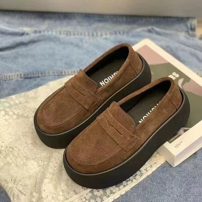 

2025 spring and autumn new retro brown suede women s platform non-slip one-pedal casual loafers heightening single shoes 40 коричневий