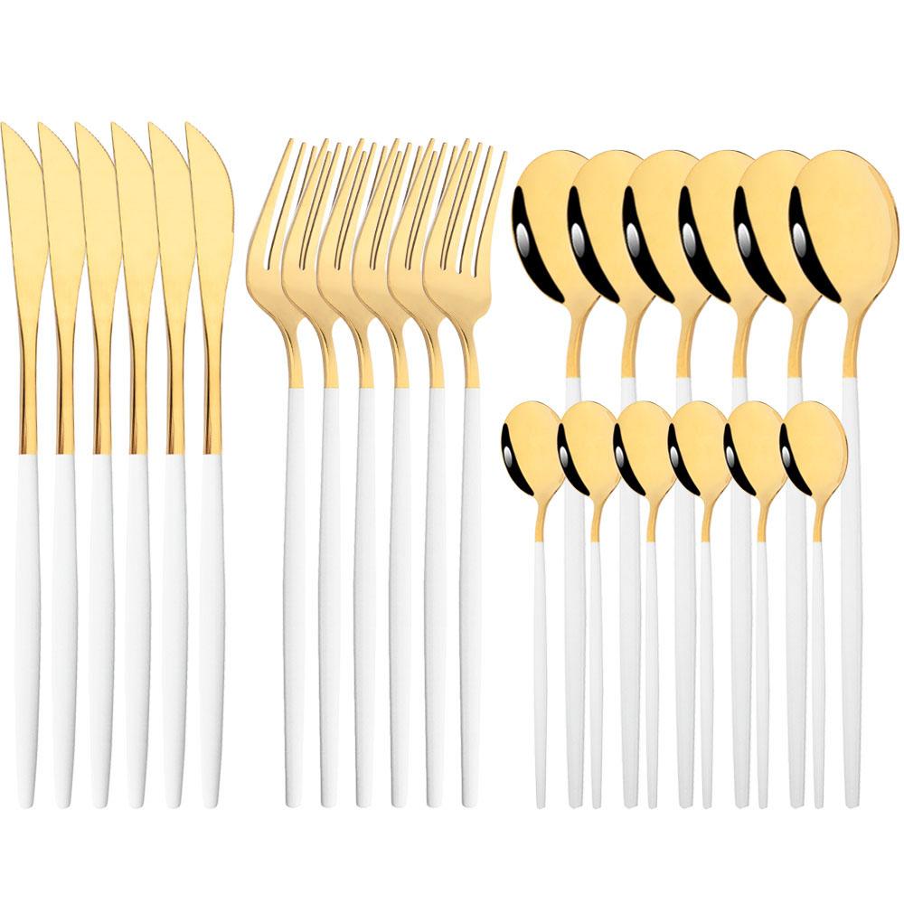 JANKNG Western 24pcs Dinnerware Set Stainless Steel Cutlery Set Black Knife Fork Spoon Silverware Set Flatware Set Tableware Set