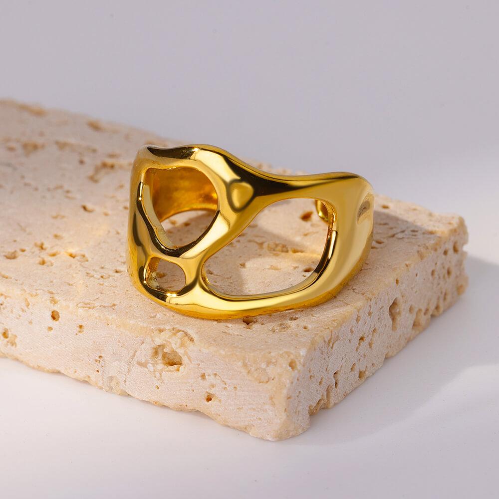 

Stainless Steel Hollowed Rings Gold Color Open Finger Ring for Women Aesthetic Jewelry Accessories Birthday Gifts Anillos Mujer Size 7-open