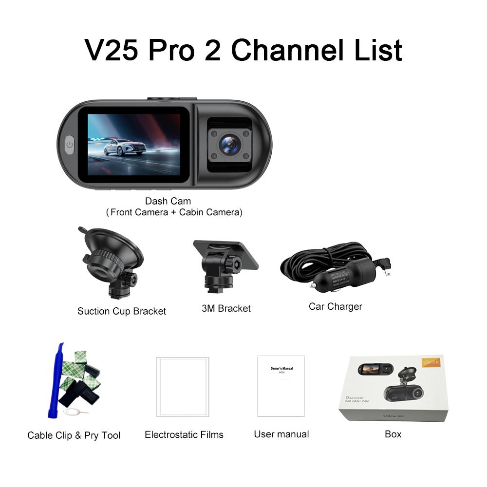 

Soam V25 Pro Автомобильный видеорегистратор Видеорегистратор 4K 5.8Ghz WiFi 2/3 камеры Передняя/салонная/задняя камера Регистратор ИК ночное видение Парковочный монитор Черный ящик None