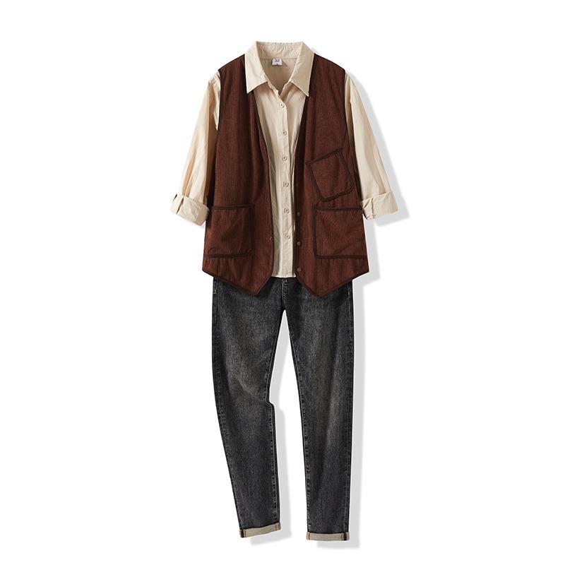 Men's suit pointed corner casual corduroy vest new autumn and winter trend vest loose coat men 7922
