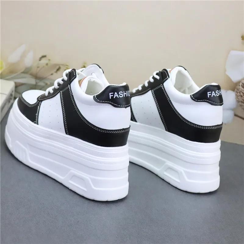 Fashion 12CM Platform Wedge Sneakers Microfiber Leather Comfy Breathable Skate Board Vulcanized Chunky Hidden Heel Block Shoes