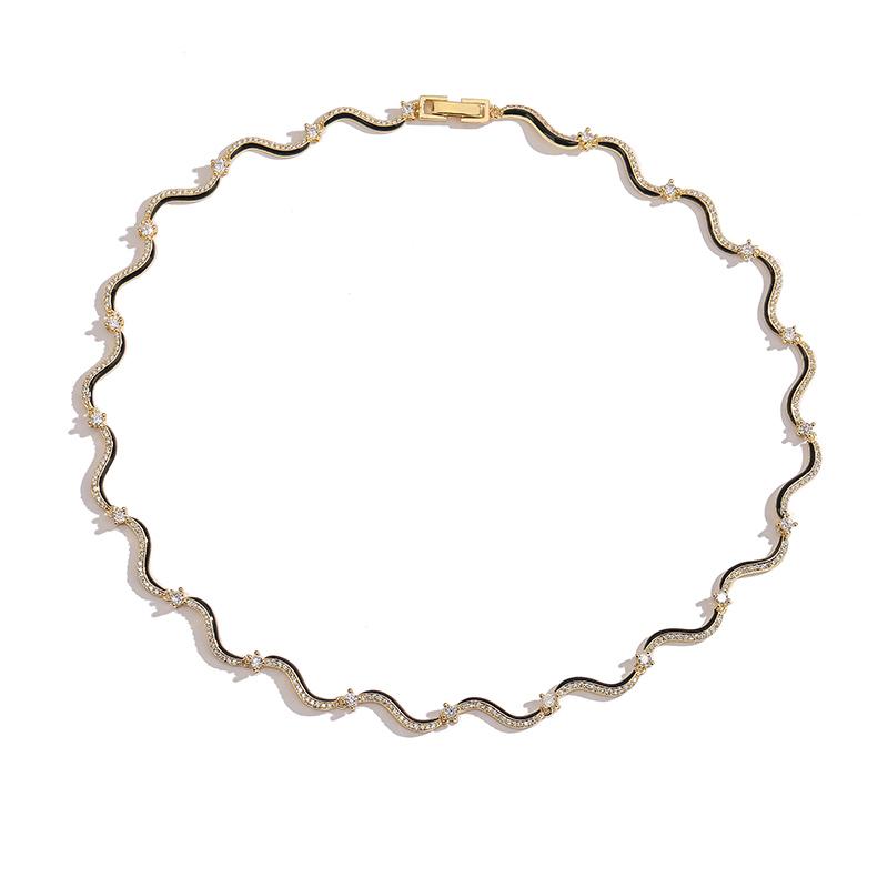 HECHENG,Fashion Enamel Chains Necklace Bracelet Zircon Sets Brass Chain Wave Multicolor Women Wholesale Wedding Gifts