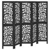 5 Piece Black Folding Screen Solid Paulownia Wood
