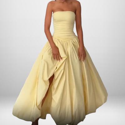 Fashion New Solid Color Temperament Sexy Waist-hugging Slim Pleated Fluffy Skirt Strapless Dress