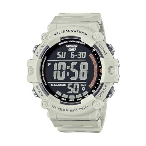 

Casio Illuminator AE1500WH Series | 10-Year Battery | LED Backlight | 5 Alarms | 1/100-Second Stopwatch | Men s Digital Watch, White, Standard, Chrono