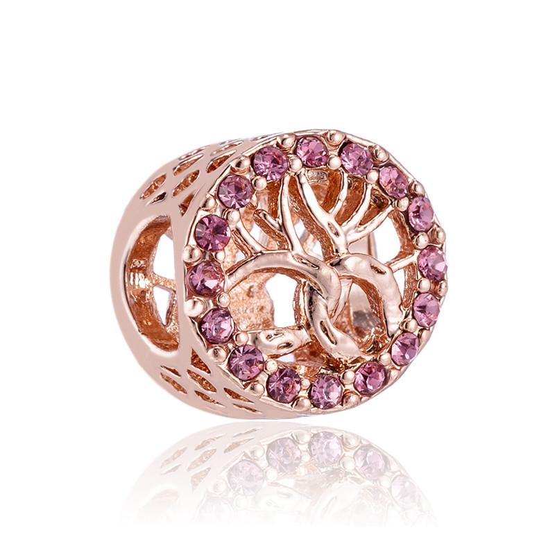 Fashion Rose Gold Plated Crystal Love Heart Flower Charms Bead Fit Original Bracelet Charm Pendants for DIY Jewelry Making