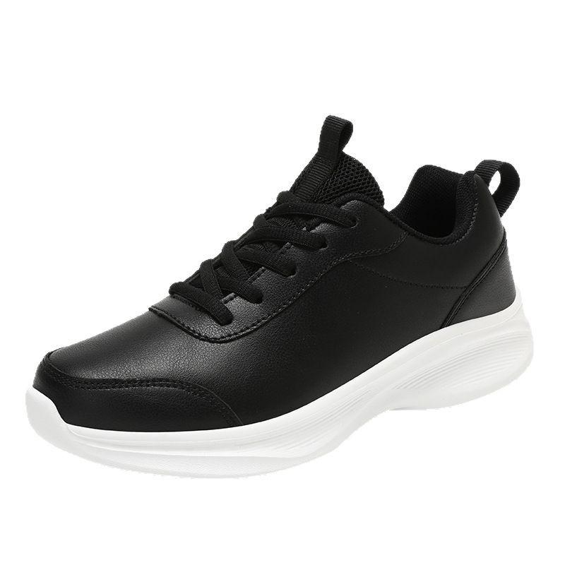 Microfiber leather shoes soft sole waterproof and non-slip casual sports shoes all black shoes large size shoes