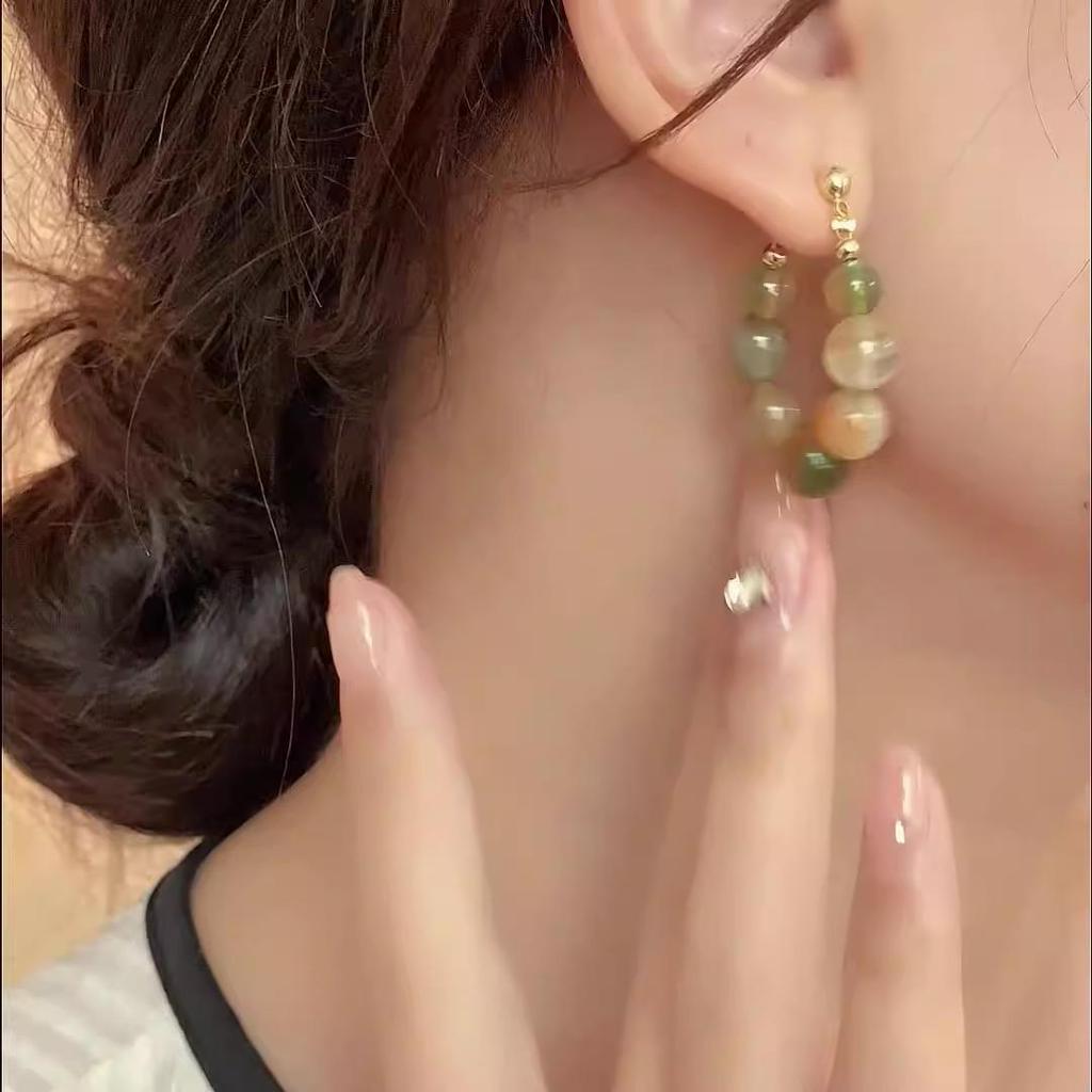 Retro Peacock Agate Jade Earrings with Irregular Marbled Texture