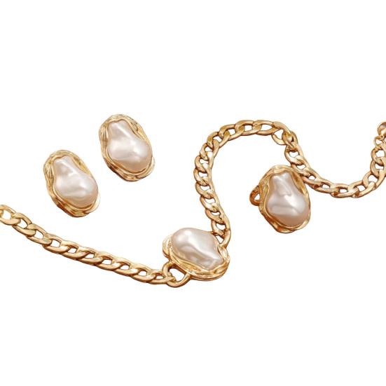 3Pcs/Set Faux Baroque Pearl Jewelry Set, Irregular Faux Pearl Necklace Stud Earrings Ring, Statement Wedding Jewelry for Women