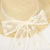Summer New Lace Bow Straw Hat Flat Top Sunscreen Women's Outdoor Big Brim Sun Hat Sweet Streamer Hat