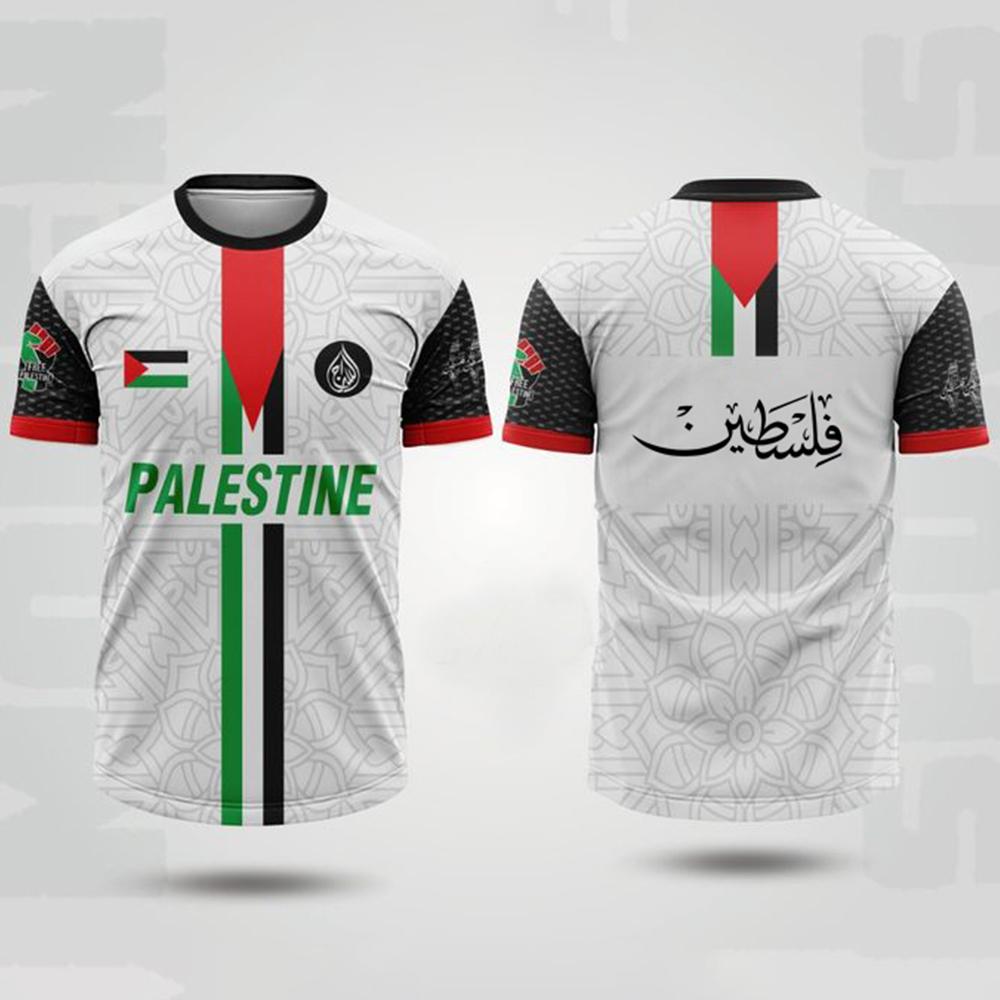 Magliette da Calcio Palestina Moda Estiva Manica Corta Bandiera Palestinese Stampa 3D T-shirt Casual Girocollo Ampia da Uomo M