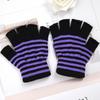1Pair Unisex Black Stripes Half Finger Fingerless Gloves for Women Wool Knit Wrist Cotton Gloves Winter Warm Men Workout Gloves