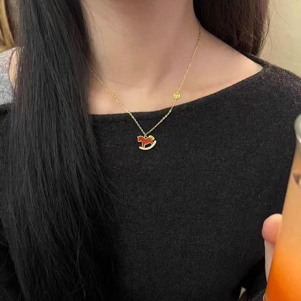 Gold-Plated Zodiac Necklace: 2026 Year of the Horse Red Pendant Clavicle Chain