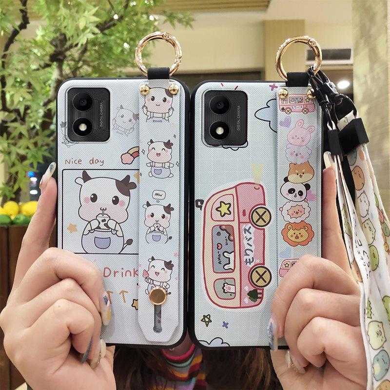 Cute Fashion Design Phone Case For TCL 305i Waterproof Kickstand Silicone Wrist Strap Wristband Cartoon Protective Ring