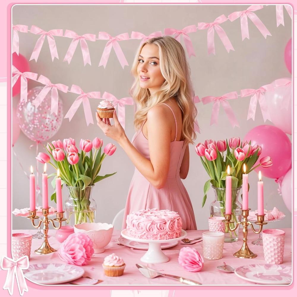 5 Stück Schleifengirlanden Deko für Junggesellinnenabschied Dekorationen Satinband Coquette Tisch Geburtstagsfeier Girlande Schleifdeko Banner Schleifengirlandenbanner