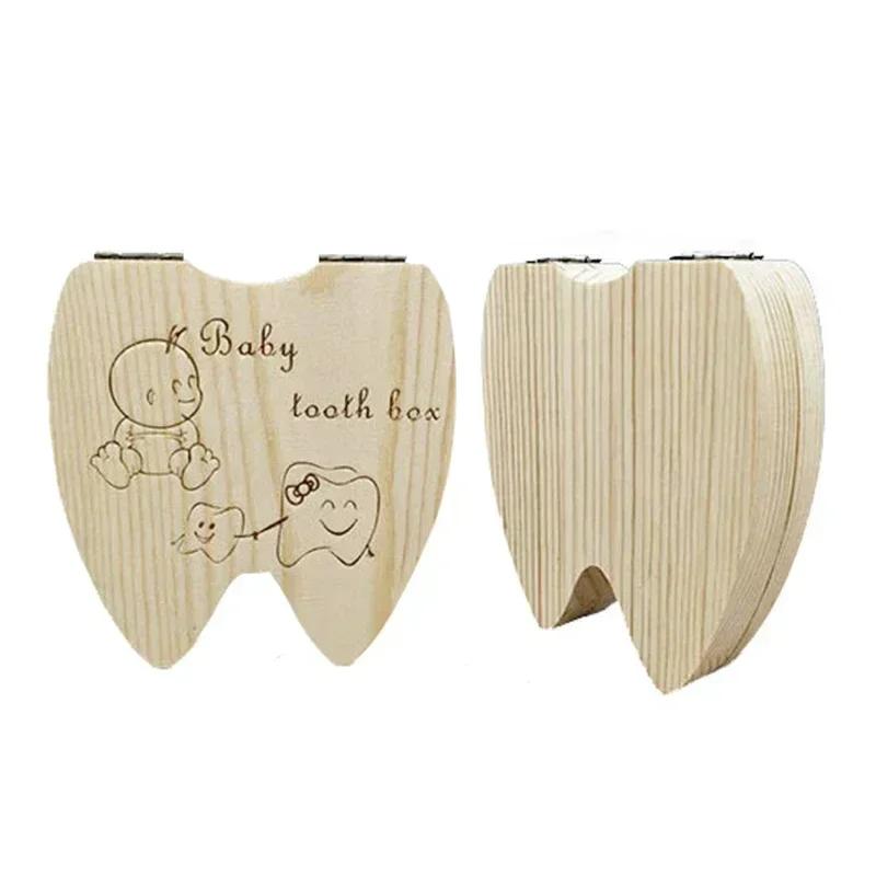 Baby Tooth Box English/Russian/French /Spanish Wooden Milk Teeth Organizer Storage Boys Girls Baby Souvenirs Gift