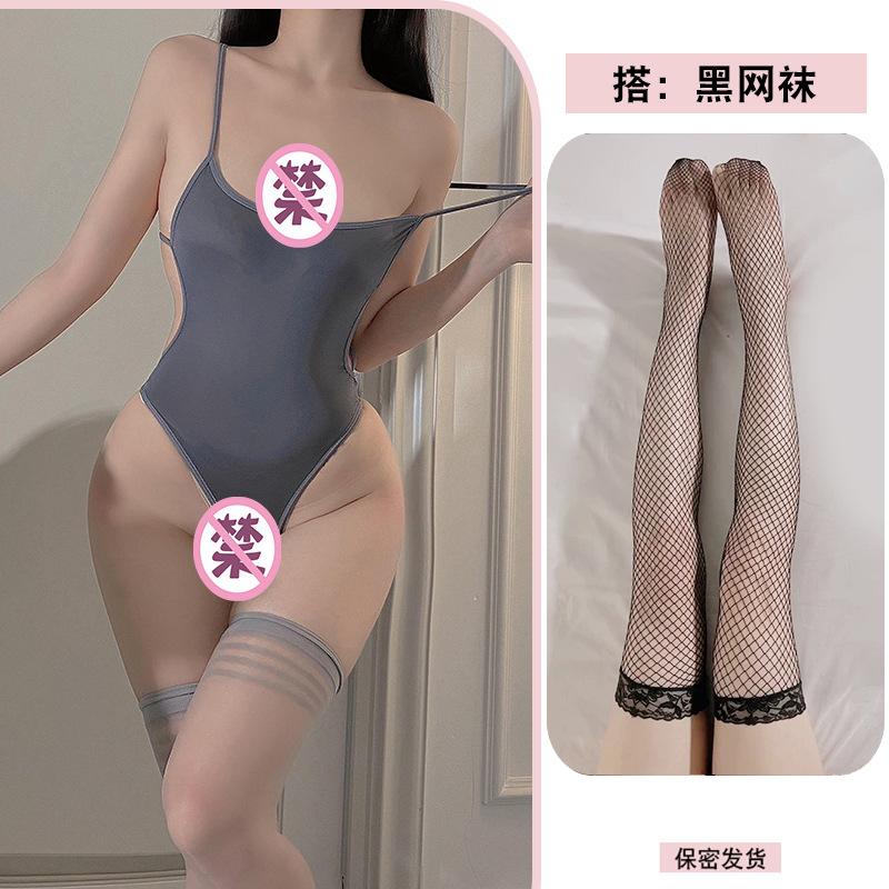 Sexy Underwear Dead Reservoir Suspender Onesie Open Crotch Underwear High Fork Restrain Yin Tights Women's Super Tight Transparent Swimsuit