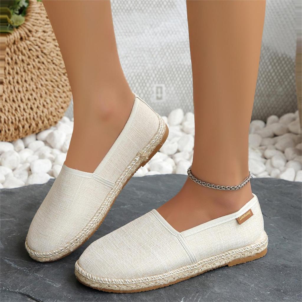 Fashion 2024 New  Women's Contrast Paneled Footwear Flat Canvas Shoes Hemp Lazy Flats for Women