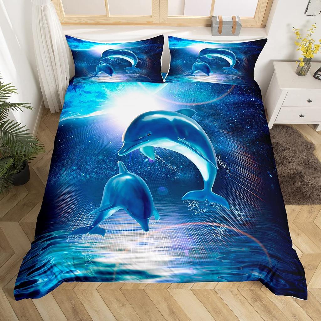Comforter Jumping Dolphin Marine Themed Bedding Set King Full Twin For Kids Adults Decor Microfiber Ocean Animals